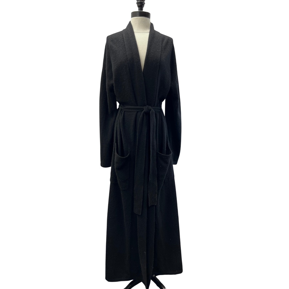 Arlotta Cashmere Robe Small Black Excellent 100% Cashmere Long Belted Pocket
